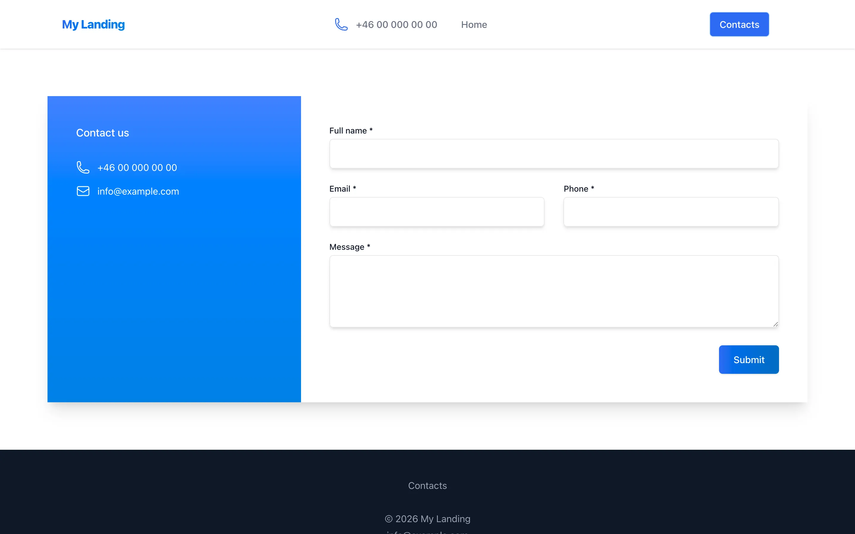 The contact page as rendered