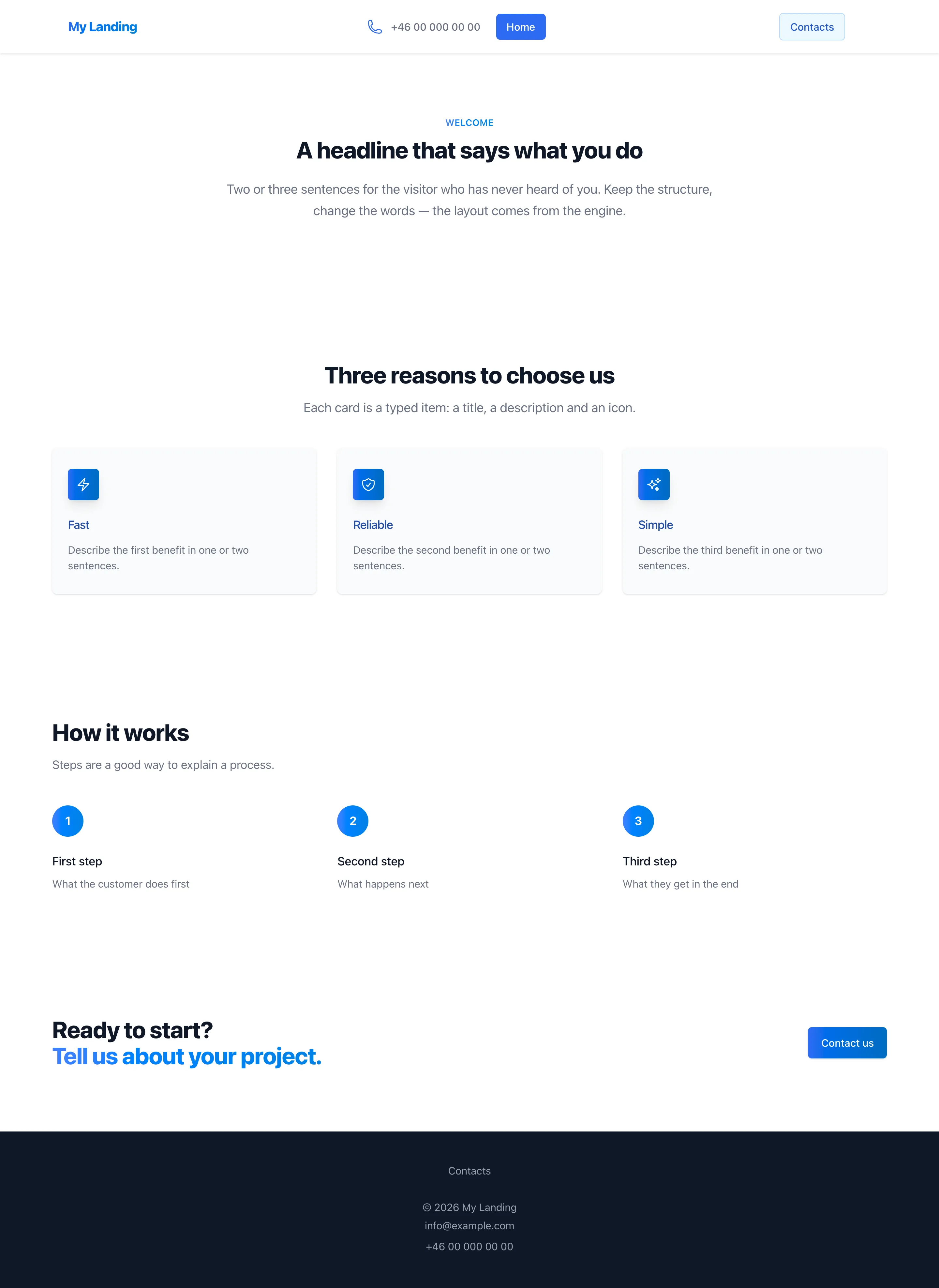 The landing-page template, untouched